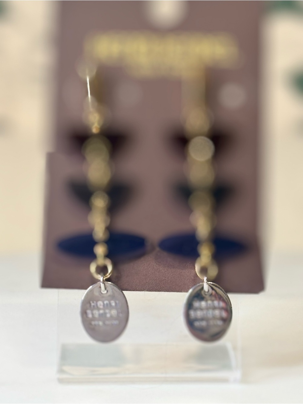 Henri Bendel Multi-Tone Dangle Earrings - Burgundy, Navy, Blue NWT - Picture 2 of 4